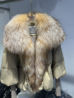 Large Real Silver Fox Fur Collar with Knit Sleeve Winter Women Coa 18